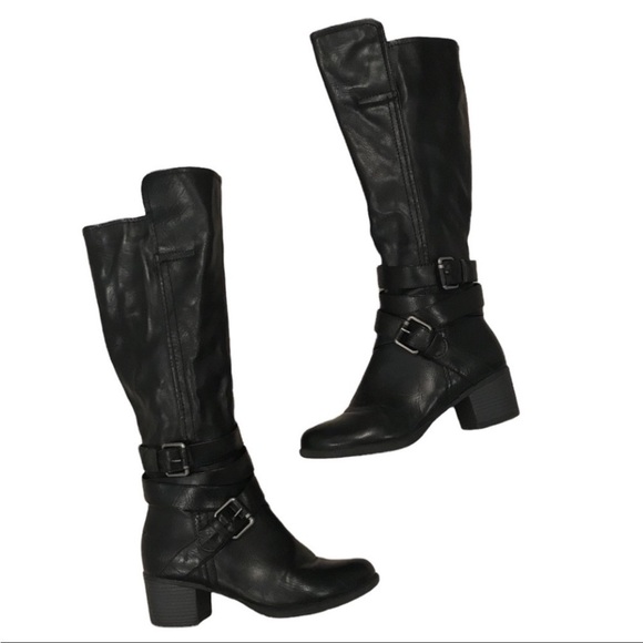 Nicole Rugby Black Knee High Buckle Detail Side Zip Boots Size 6M - Picture 2 of 10